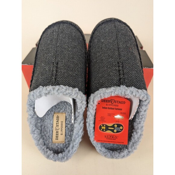 Deer Stags Slipperooz Nordic Slippers Mens 11 M Black Tweed Slip On Shoes NWB - Picture 4 of 11